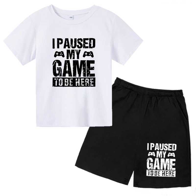 Clothing Sets Kids Summer Fashion I Paused My Game To Be Here Letter Printed T-shirts+Pants 2pcs Suits 3-13 Years Boys Girls Outfits Tees Sets H241214