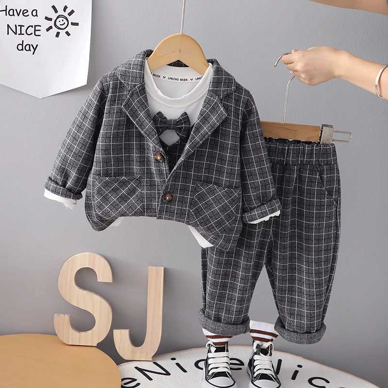 Clothing Sets Children Clothing Spring Autumn Baby Boys Wear Infant Lapel Plaid T-Shirt Pants 3pcs/sets Toddler Casual Suit 0-5 Years H241214