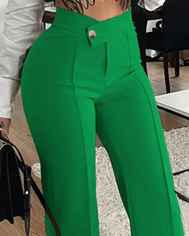 Womens pants wide leg zipper fly slim fit flat office womens pockets high waist autumn 2023 ankle length solid color 241212