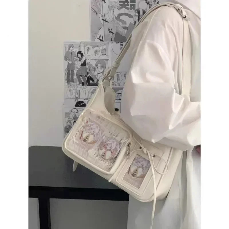 Y2K Harajuku Shoulder Bag Womens Korean Fashion Transparent Ita Bag School Cross Body Bag Womens Japanese er Prefabricated Handbag 241212