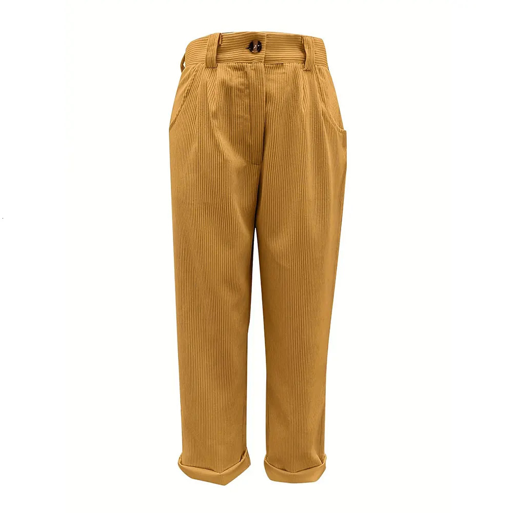 Corduroy High Waist Pants elegant double pocket pants spring and summer womens clothing 241212