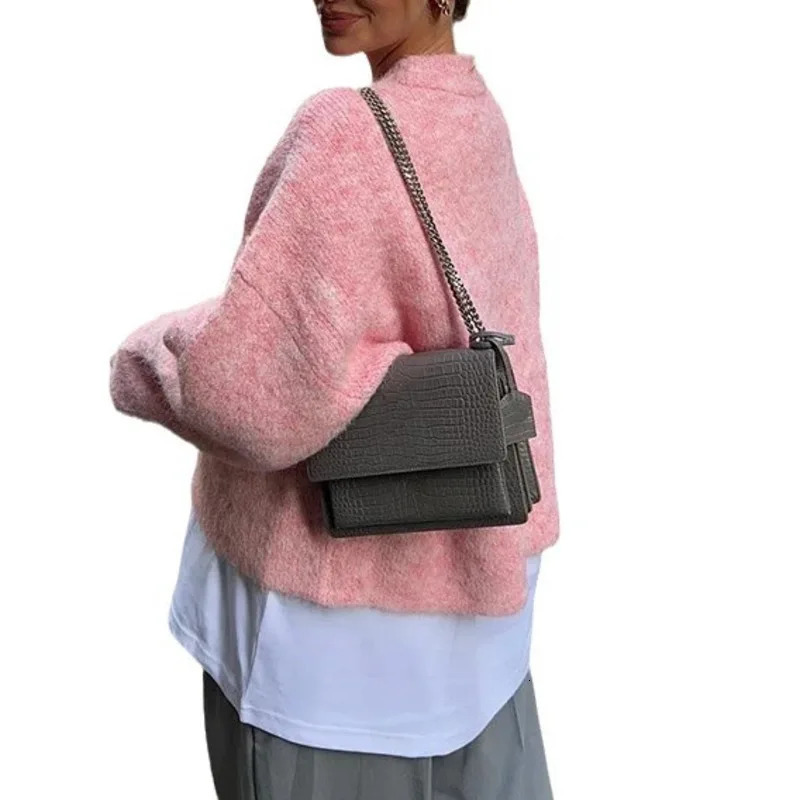 Sweet Pink Soft Womens Knitted Sweater Long Sleeve ONeck Full Match 2024 Winter Fashion Thick Loose Jumper 16O3416 241211