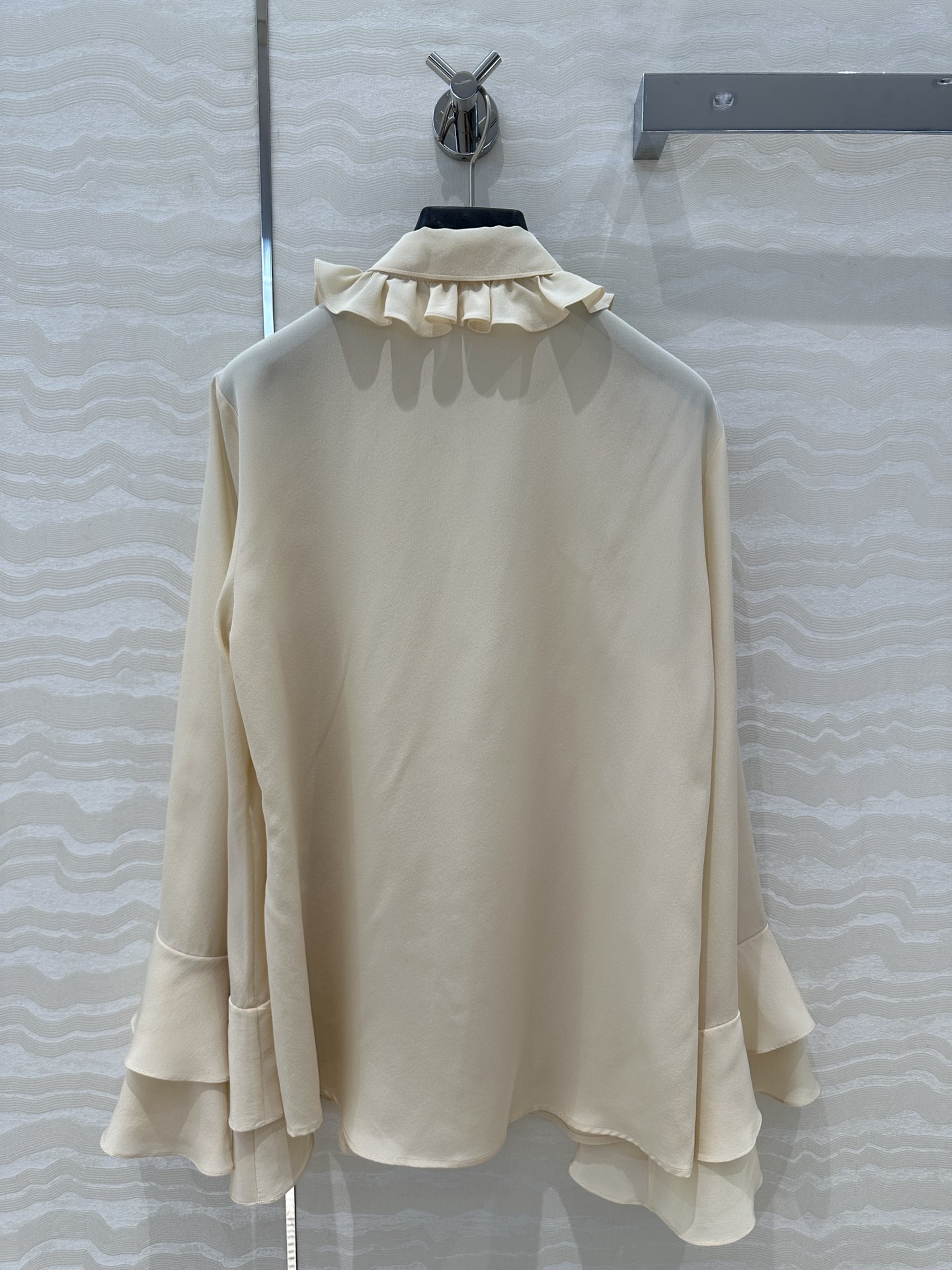 lwj1 2024 Elegant Classic Peplum Shape Petal Lace Long Sleeve Button Women's Shirt