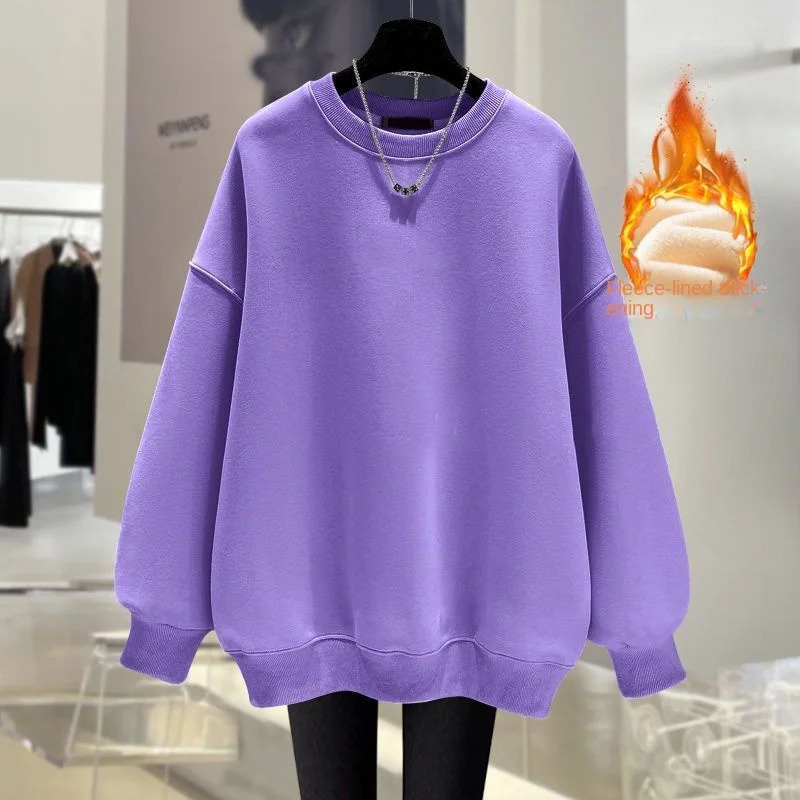 Korean Trend Woman Velvet Sweatshirts Casual High Street Unisex Oversize Style Crewneck Hoodies Fleece Warm Pullover Sportswear 241214