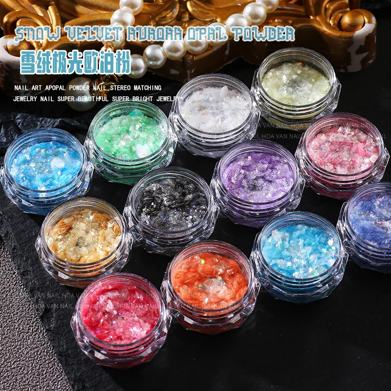 1Pc ultrathin nail art glitter powder Aurora opal decoration 12 color handmade 241213