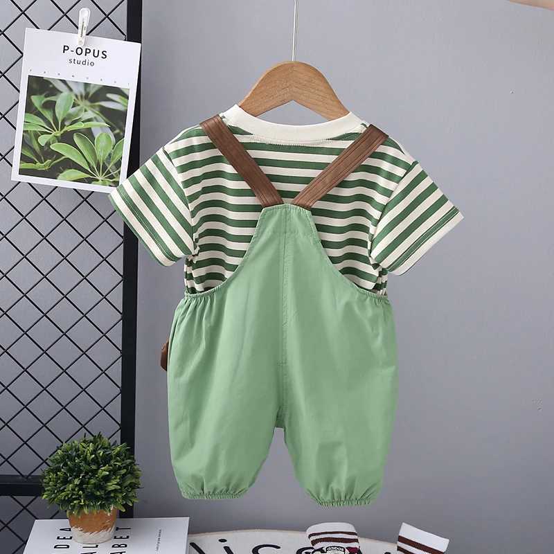 Clothing Sets Summer Kids Boys Clothing Toddler Casual Infant Clothes T Shirt Cartoon Bib Short Pants 2Pcs/Ses Kids Children Costume Suit H241214