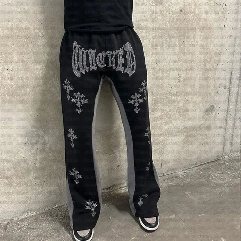 Rhinestone Pants Y2K Street Fashion Sports Pants Retro Fashion Mens Straight Tube Pants Womens Sweatpants Trousers Unisex 241214