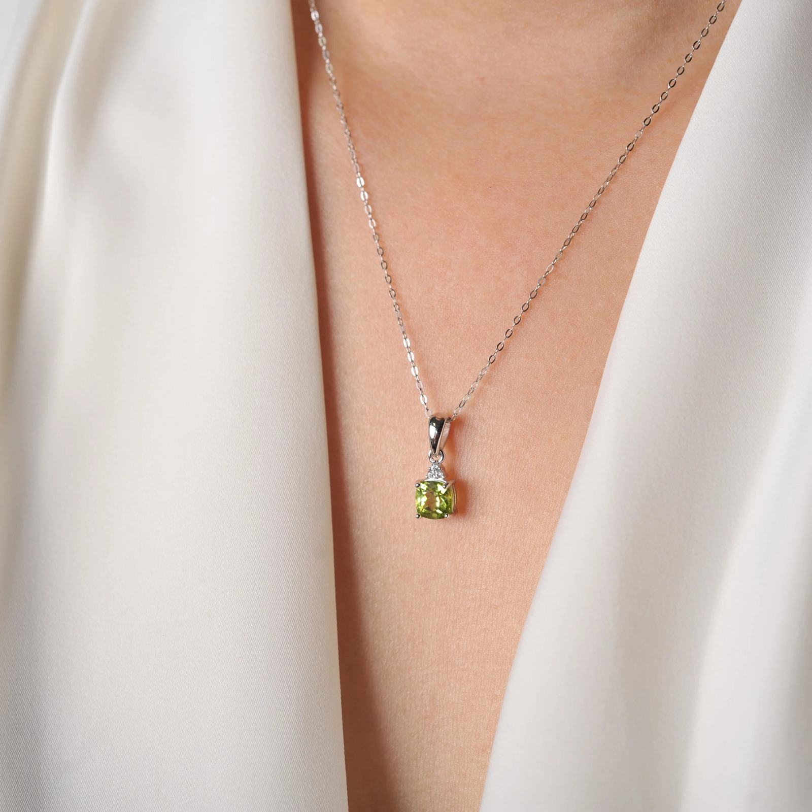 Potiy 1ct Cushion Natural Cut Genuine Peridot Pendant Necklace With 18 Inches Trace Chain 925 Sterling Silver 241213