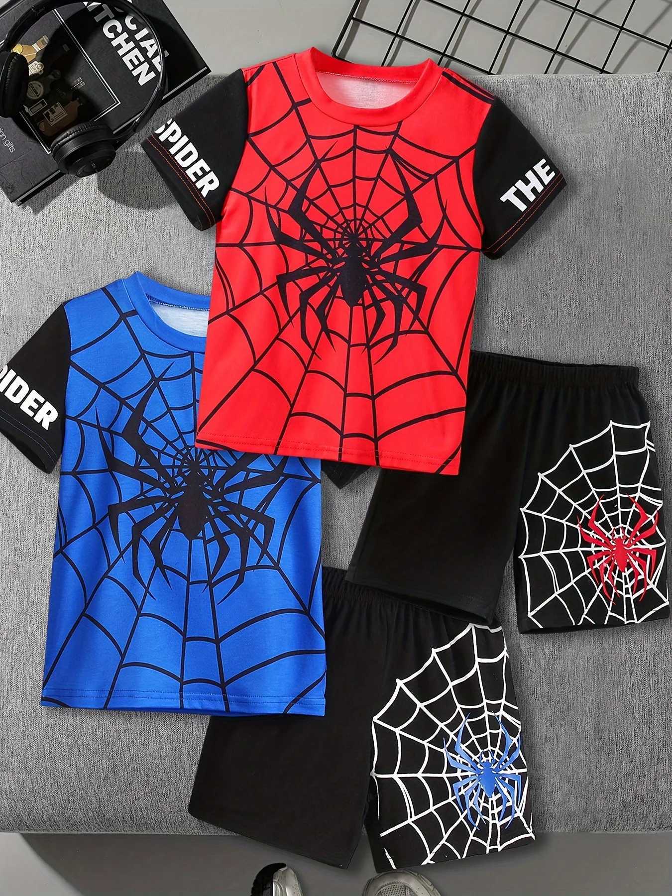 Clothing Sets Summer Baby Boy Girls Clothes Set Red Spider Patchwork T-shirts And Shorts Suit Kid Children Short Sleeve Top Bottom Outfits H241214