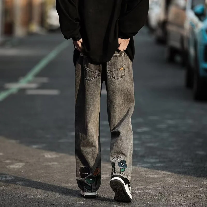 New Men's Y2K wer Printed Baggy Jeans 2023 Streetwear American Casual Denim Wide-leg Pants Hombre Vintage Straight Trousers