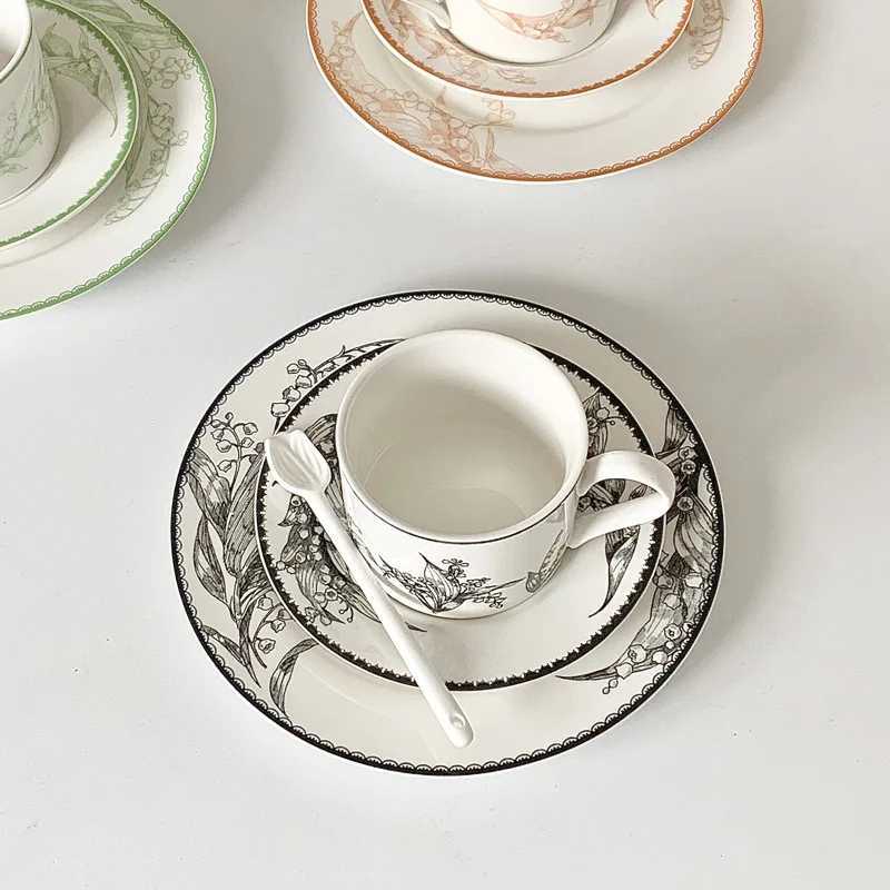 Korean style ceramic coffee cup and sauce set Valley Lily fresh French pastry style cake board desktop software Cbination Y241214