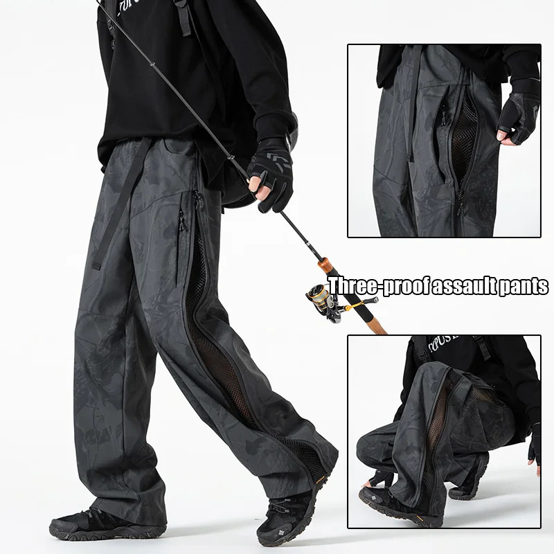 Windproof Rainproof Pants Men Outdoor Side Zipper Cargo Pants Male Long Trousers Climbing Hiking Trip Recreational Fishing 241214