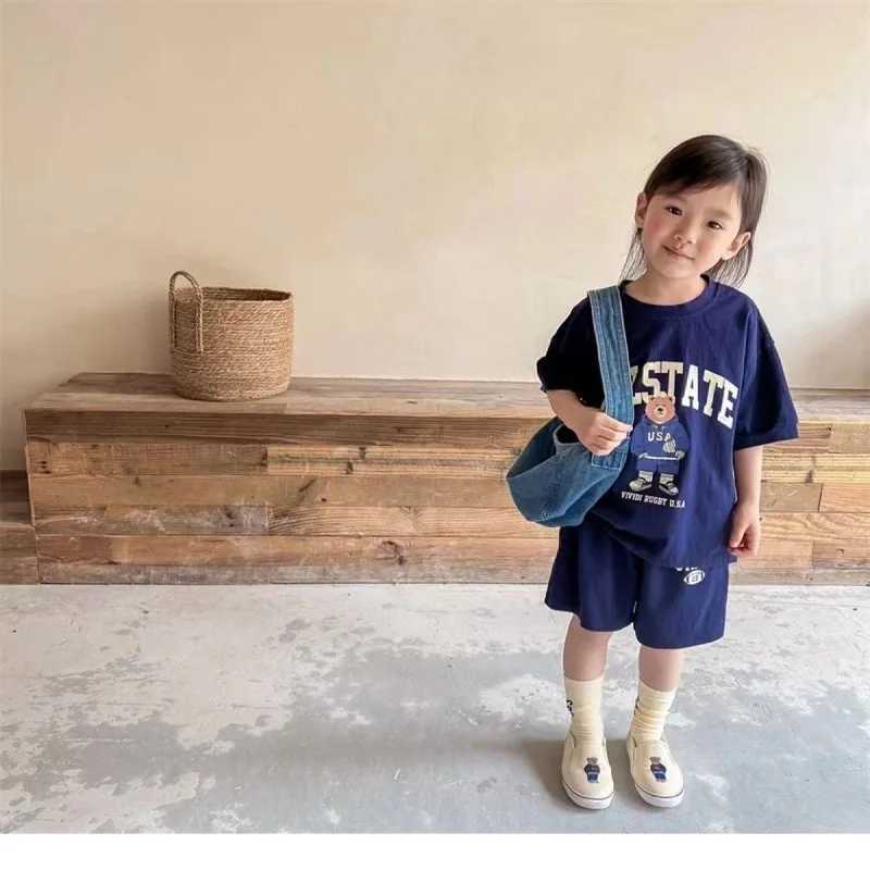 Clothing Sets Summer Baby Clothes Set Children Boy Girl Cartoon Bear Printing T-shirts and Shorts 2pcs Suit Kid Casual Top Bottom Outfits H241214