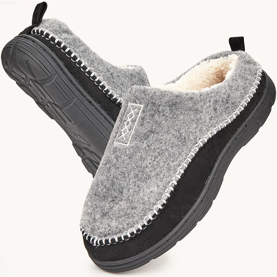 Mens House Slippers Sewing Thread Contrasting Color Fuzzy Warm Comfortable Memory Foam Indoor Shoes Winter Casual 241214