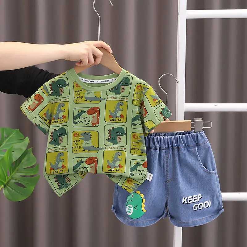 Clothing Sets Summer Children Kids Boys Girls Colorful T-Shirt Denim Shorts 2pcs/Set Toddler Fashion Clothing Kids Tracksuit 0-5 Years H241214
