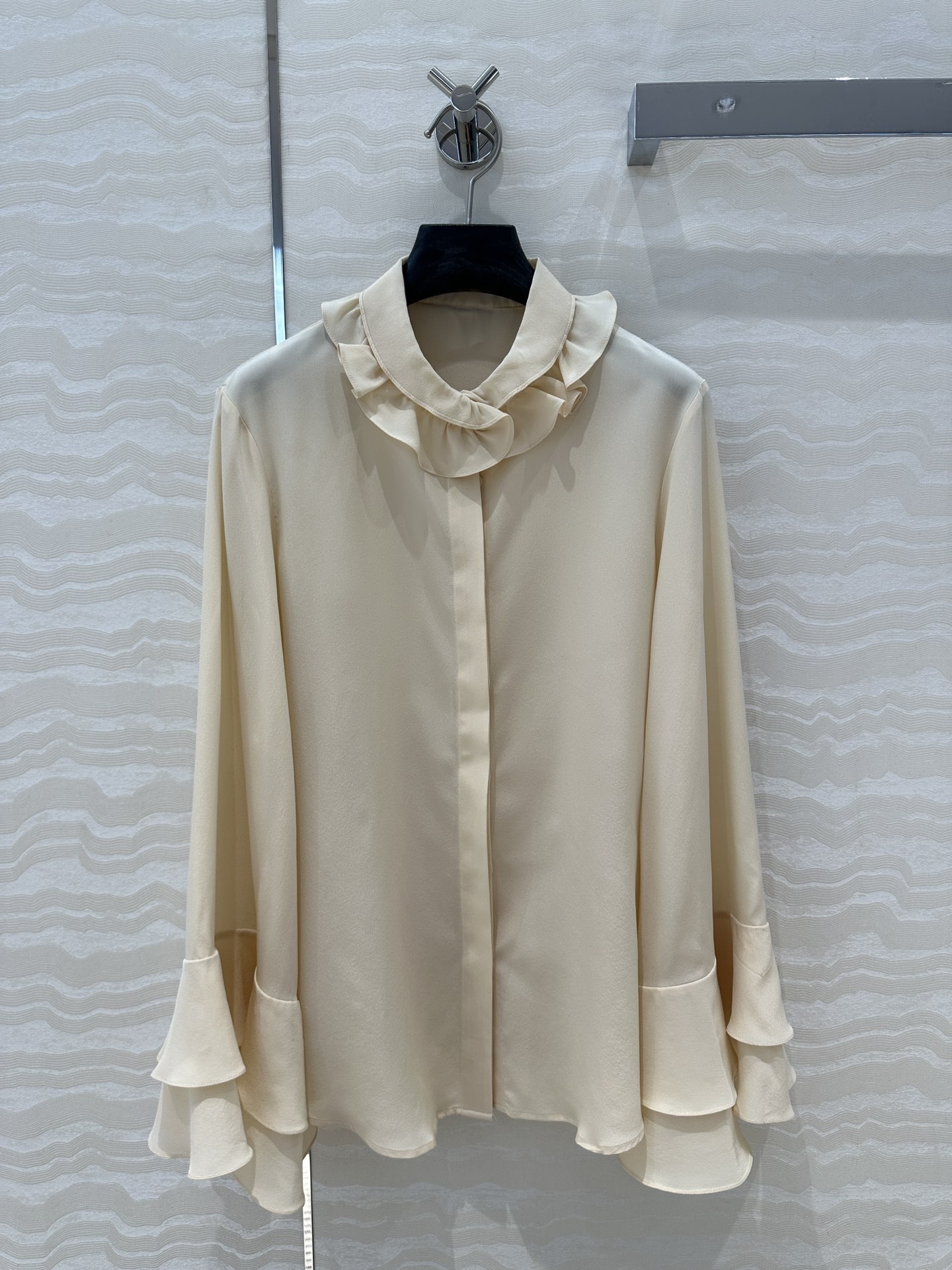 lwj1 2024 Elegant Classic Peplum Shape Petal Lace Long Sleeve Button Women's Shirt