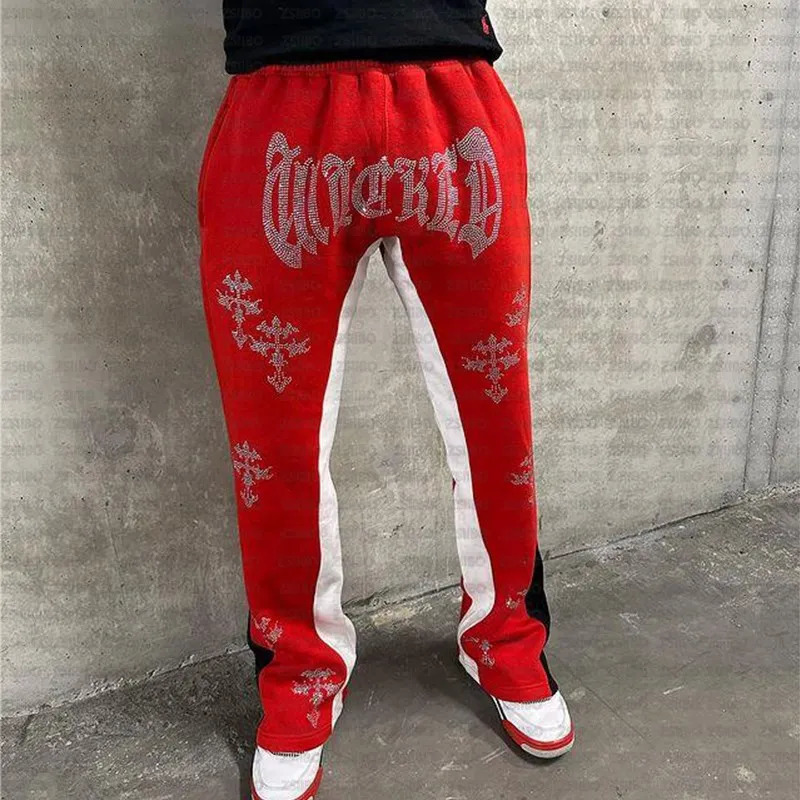 Rhinestone Pants Y2K Street Fashion Sports Pants Retro Fashion Mens Straight Tube Pants Womens Sweatpants Trousers Unisex 241214