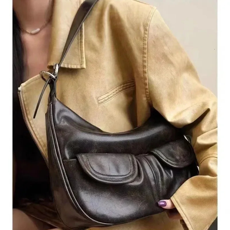 Retro Coffee Shoulder Bag for Women Retro Autumn Pocket Fashion Casual Underwear Bag for Women Y2k Handbag Bolsa Handbag 241213