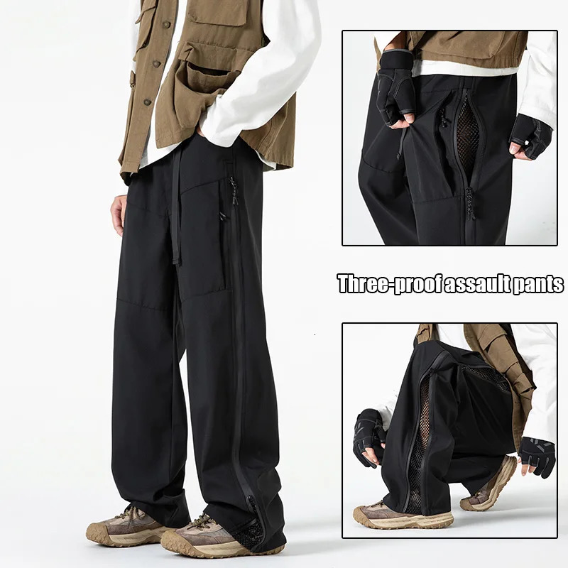 Windproof Rainproof Pants Men Outdoor Side Zipper Cargo Pants Male Long Trousers Climbing Hiking Trip Recreational Fishing 241214