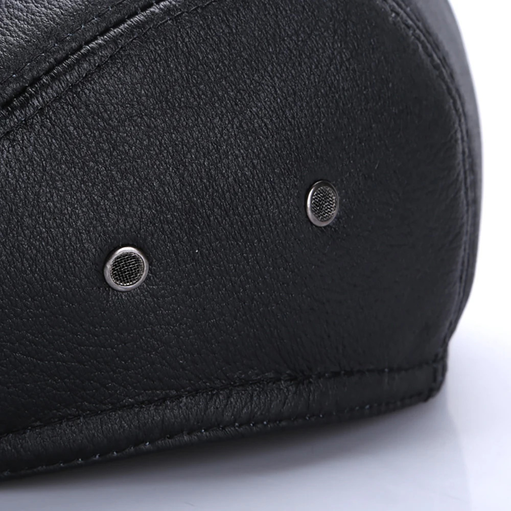 Lvy mens thick ear flaps genuine denim leather solid classic driving hat winter flat beret black warm duckbill 241210