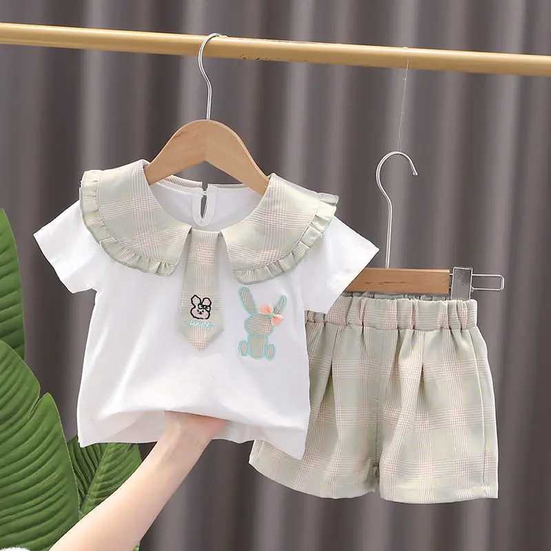Clothing Sets New Baby Summer Newborn Children Clothing 2pcs/Set Girls Short Sleeve cartoon Shirts Short Pants Tracksuit Suit 0-5 Years H241214