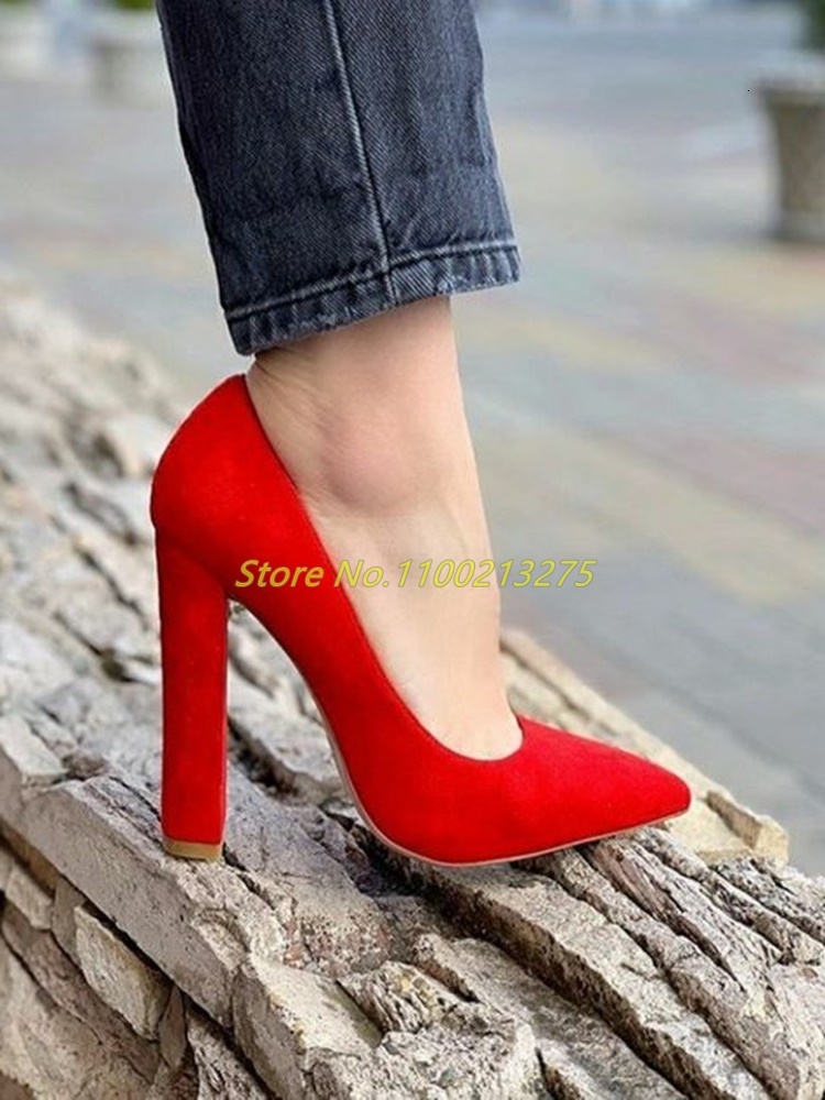 Block Slip On Women Pumps Sexy Pointed Toe Matte Leather Apricot Red 2024 New Arrivals Autumn Winter High Heel Shoes