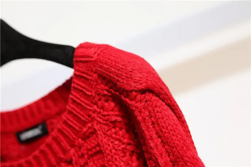OMCHION Sueter Mujer 2024 Knitted Korean Big Red Twisted Sweater Womens Thick Ugly Zipper 241211