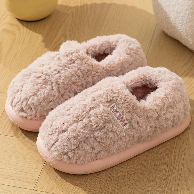 Winter Indoor Warm Fur Slippers Women Fluffy Furry Closed Toe Couple Woman Comfort Soft Sole House Slides Shoes 241214
