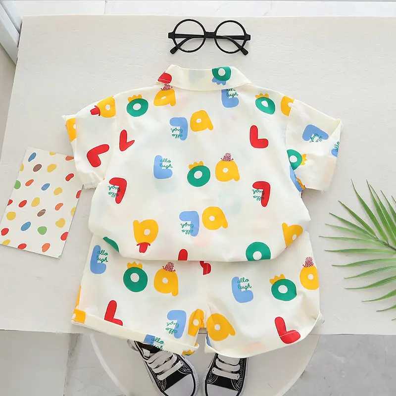 Clothing Sets New Summer Children Suit New Kid Boy Girl Full Print Top Shirt Shorts 2Pcs/Set Baby Toddler Clothing Infant Sportswear 0-5 Years H241214