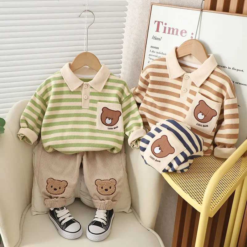 Clothing Sets Spring Autumn Children Baby Boys Clothes Infant Strips Cartoon Bear T-shirt Pants 2Pcs/set Toddler Fashion Cloth Kids Tracksuits H241214