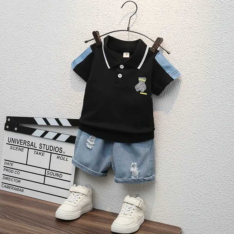 Clothing Sets New Summer Boys Clothing Set Children Girls Cotton Clothes Kids Cartoon T-Shirt Shorts Cartoon Bear Toddler Casual Tracksuits H241214