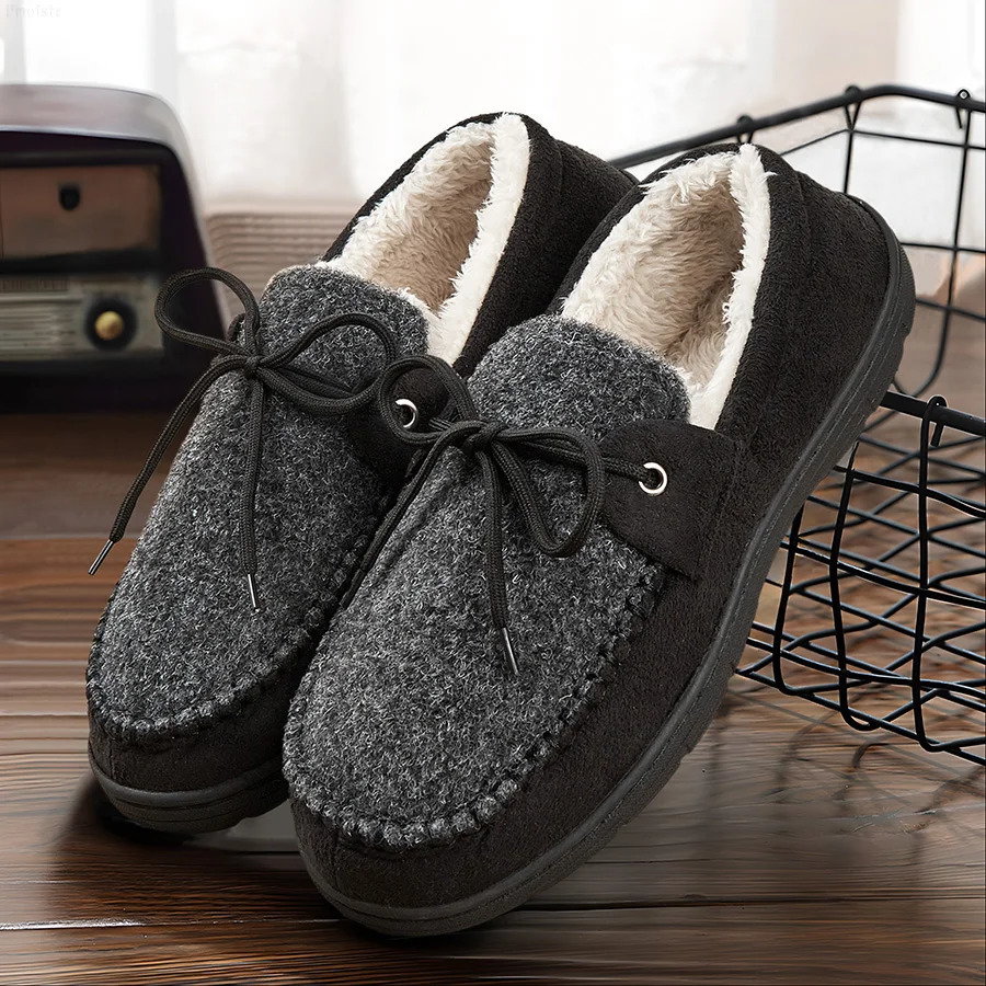 Mens Slippers For House Fuzzy Patchwork Sewing Thread Comfy Memory Foam Indoor Shoes Winter y Furry Street 241214