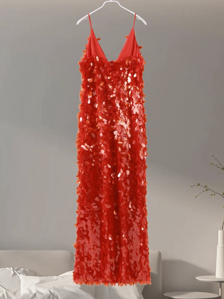 Glitter Sequins Spaghetti Straps Women's Evening Dress Sleeveless Backless High Waist Or Length Lady Birthday Party Gown