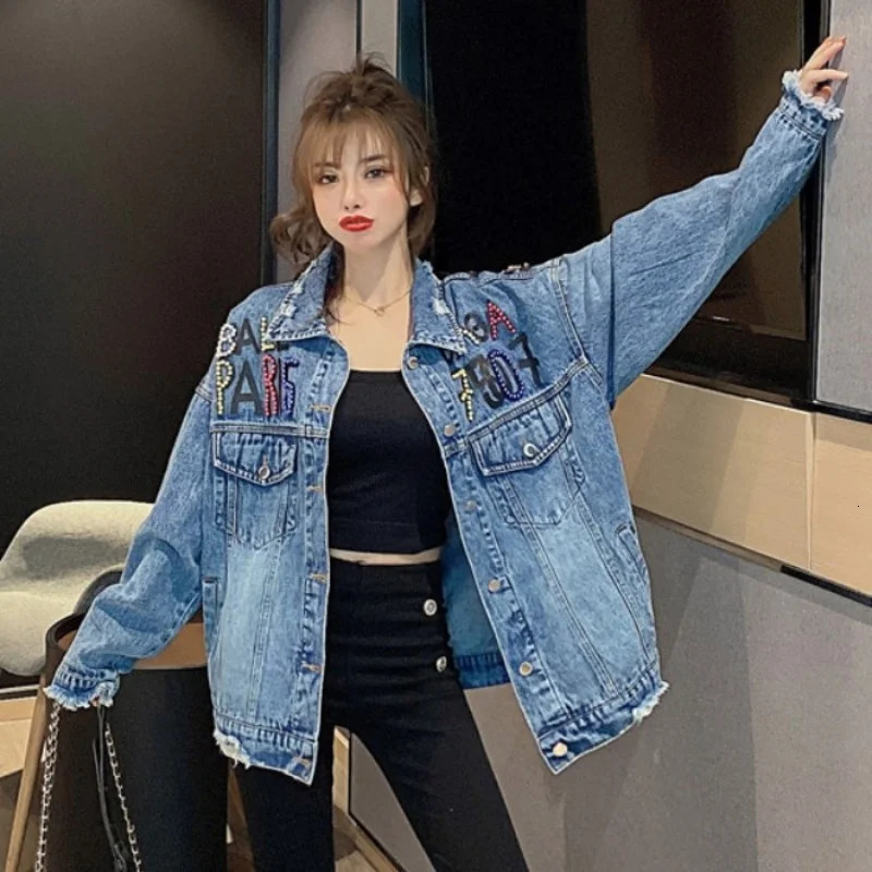 Warm winter wool lining faux fur collar denim jacket for women loose fit Jean Coats graphic diamond print casual jacket top 241210
