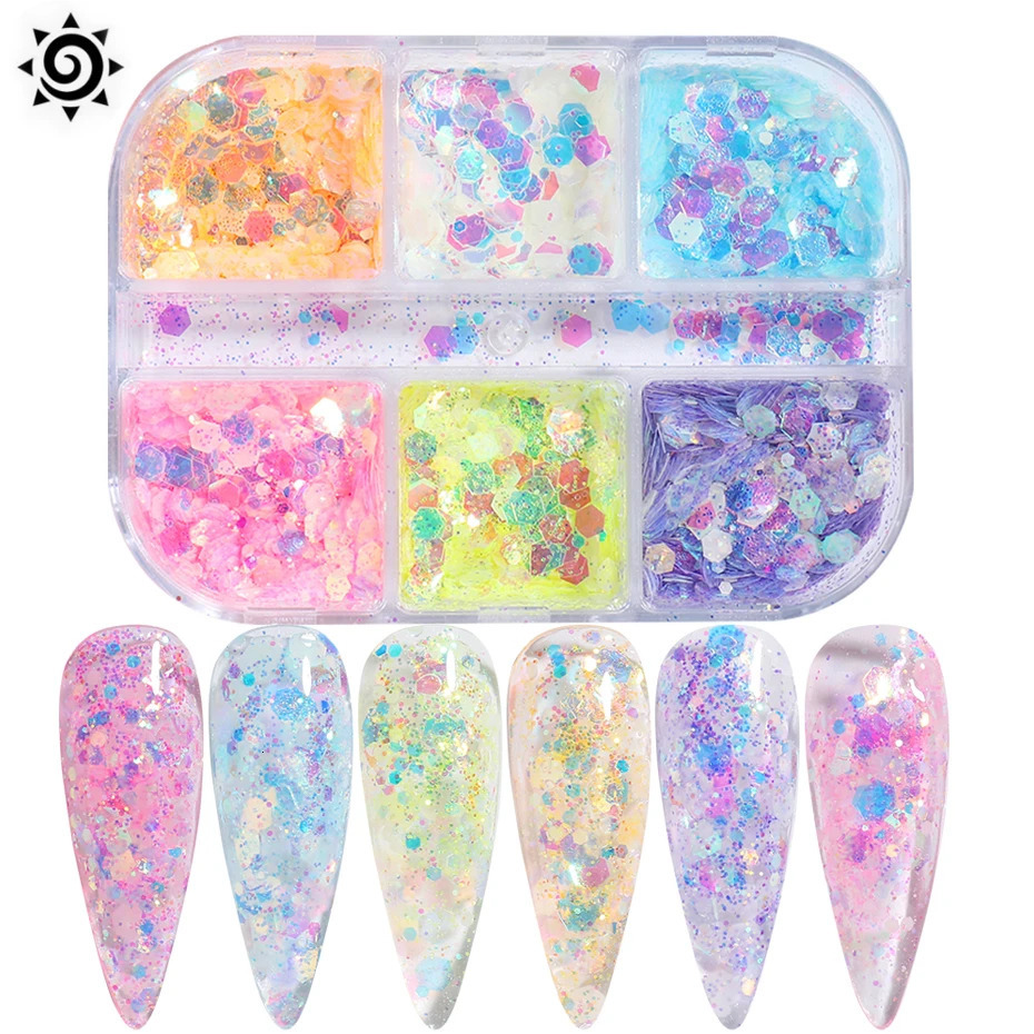 1 box of luminous nail glitter neon hexagonal fluorescent film used for art decoration craft TR190920 emitting light in the dark 241213