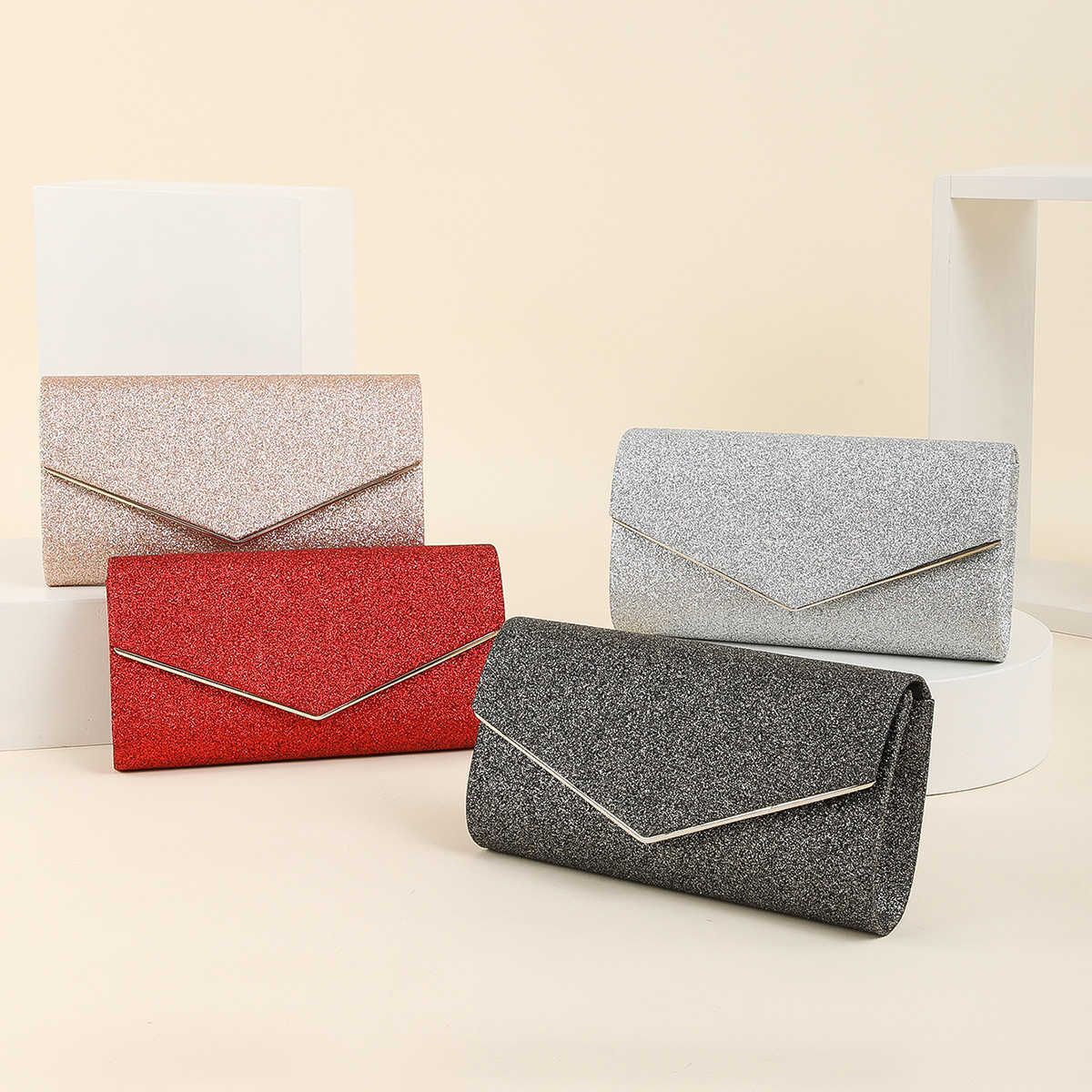 Clutch Bag New Fine Flash Dinner Bag Metal Three Fold Bag Holding One Shoulder Messenger Dress Evening Bag 240920