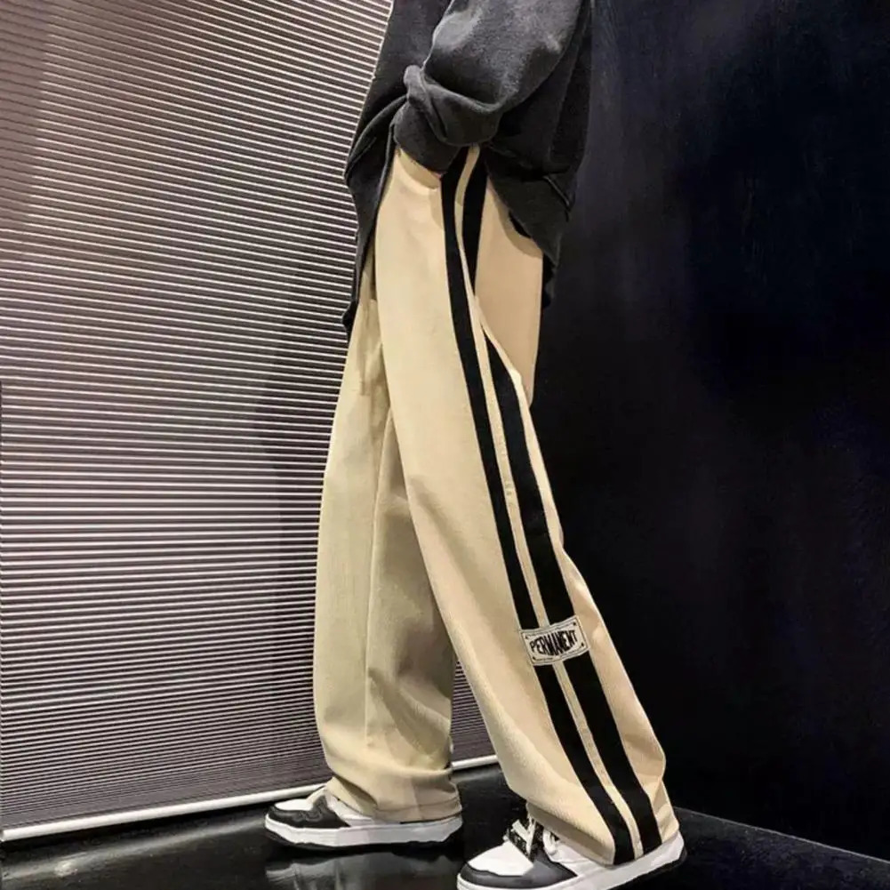 Men Casual Pants Retro Striped Mens Sweatpants with Elastic Waist Wide Leg for Comfortable Street Style Soft 241214