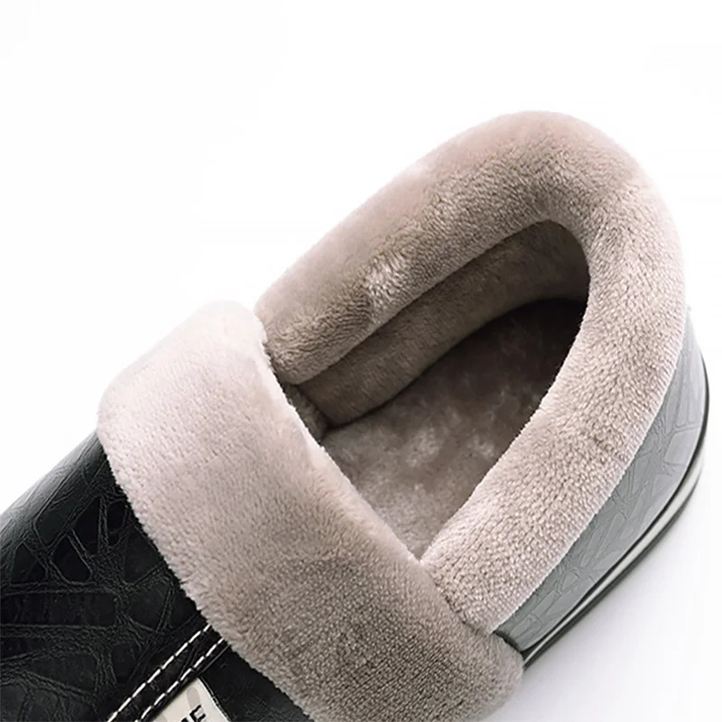 Mens Home Winter Slippers Warm Shoes Thick Bottom Plush Waterproof PU Leather Couples Cotton Flat Couple 241214
