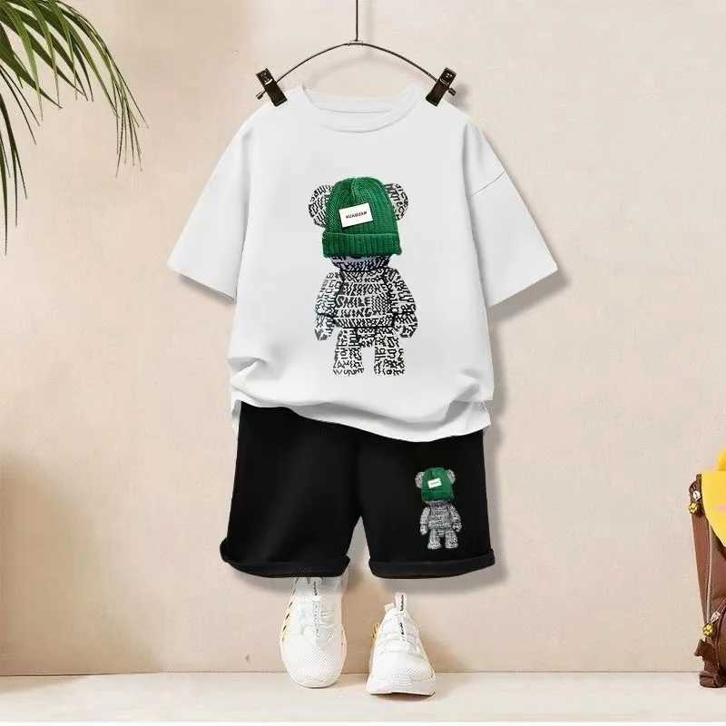 Clothing Sets Summer Baby Girls Boy Clothes Set Children Cartoon Bear Printed T-Shirts And Shorts 2 pieces Suit Kid Fashion Top Bottom Outfits H241214