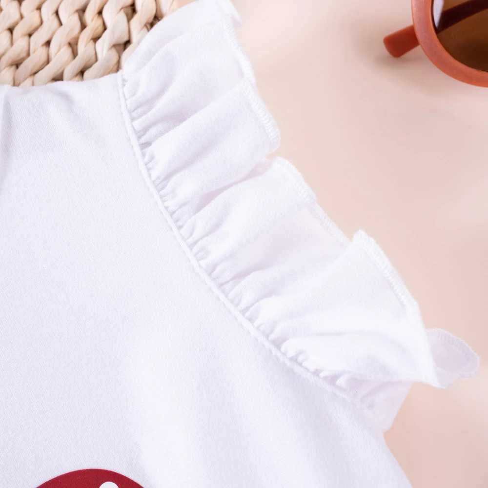 Clothing Sets Summer Girls Set Sweet Printed Clothing Cute Two Piece Love Fly Sleeve Top + Polka Dot Bow Skirt Soft and Smooth H241214