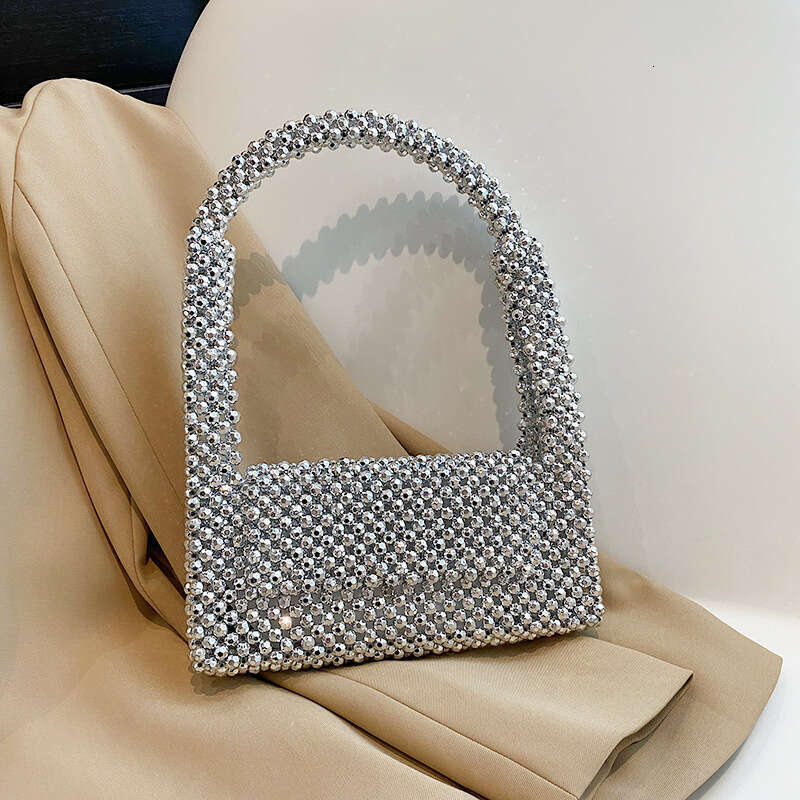 Internet celebrity handmade woven punk style bead studded single shoulder underarm hand-held socialite dinner bag, 2024 new style, chic and elegant cl