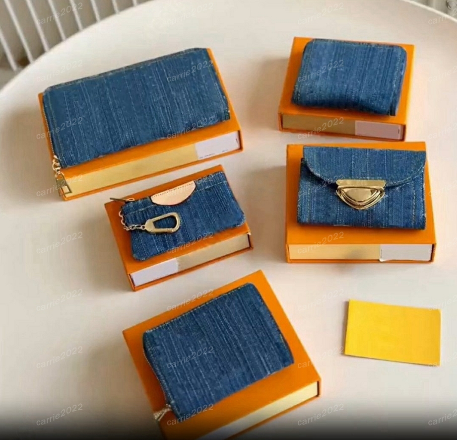 Designer Women Denim Wallet Short Wallet Woman Purse Card Holder Ladies Handbag Flower Luxury Key Ring Credit Coin Purses Mini Wallets Denim