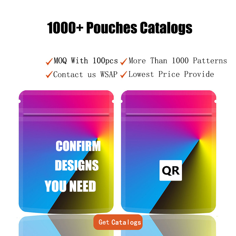 1000+ Patterns 1G 3.5G 7G 14G 28G 1Pound Mylar Bags Unique Plastic Packaging Pouch Smell Proof Holographic/Matte Material Catalogs For Us