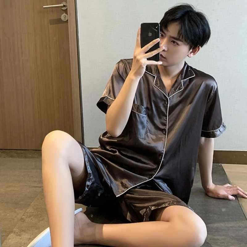 New Summer Pajamas For Man Big Size Silk Mens Pajama Sets Shorts Satin Short Sleeve Sleepwear Home Pijama Night Wear LoungewearC241213
