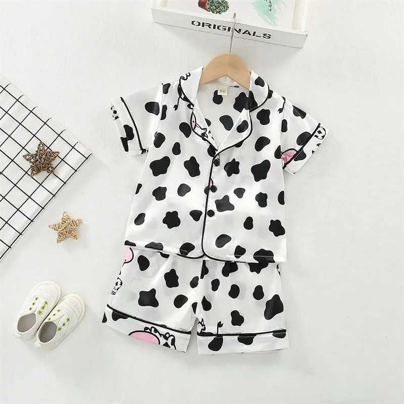 Clothing Sets Boys Girls Kids Pajama Sets Cartoon Cow Short Sleeve T-Shirt Tops with Pants Toddler Baby Sleeping Clothes Pijamas Sleepwear H241214