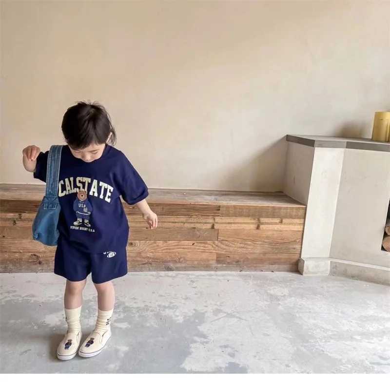 Clothing Sets Summer Baby Clothes Set Children Boy Girl Cartoon Bear Printing T-shirts and Shorts 2pcs Suit Kid Casual Top Bottom Outfits H241214