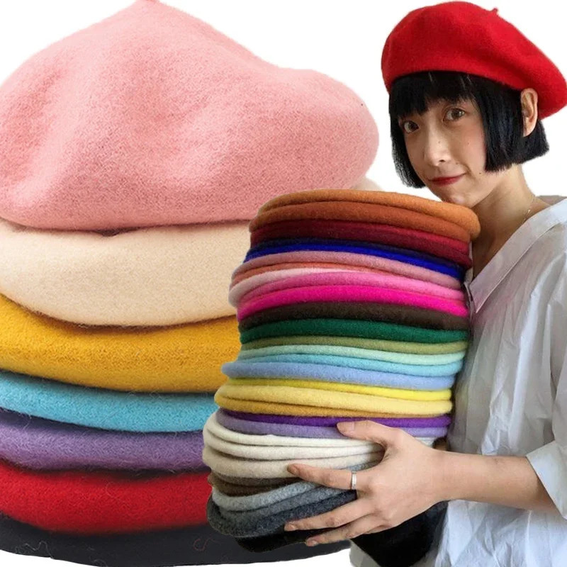 Colorful Warm Beret Womens Retro French Painter Artist Hat Solid Color Elegant Autumn Thick Bean 241210