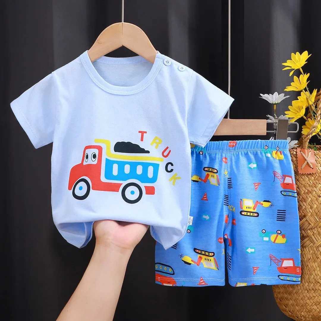Clothing Sets Summer New Clothes Boys And Girls Short Sleeve T-shirt Shorts Two Piece Suits Toddler Cute Print Tops Versatile Shorts Kids Suit H241214