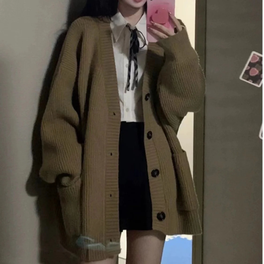 Cardigan Knitted Gray Sweater Jacket Spring and Autumn Womens Clothing French Casual High-end Womens Top 241214
