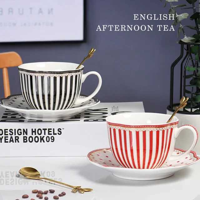 European Stripe Dot Ceramic Coffee Cup and Saucer Set Household Afternoon Tea Set French Flower Tea Cup Teapot Y241214